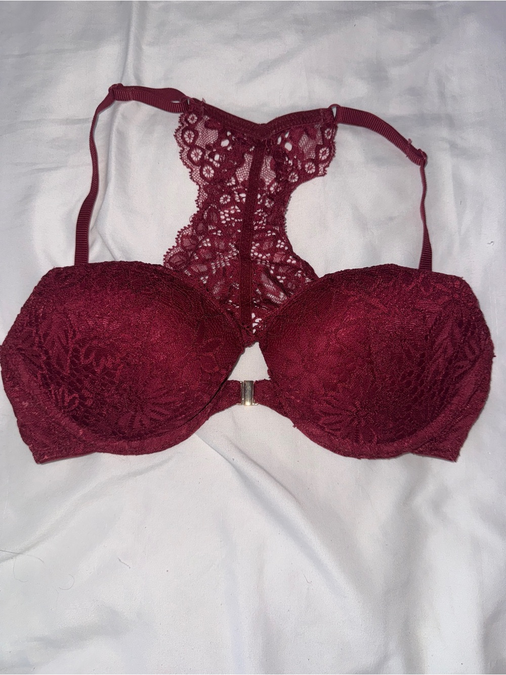 Auden Burgundy Lace Front Close Plunge Push-Up Racerback Bra 32B